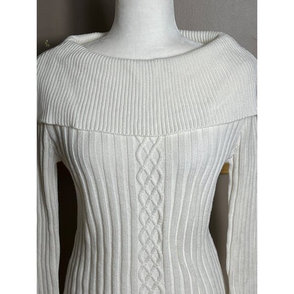 Dressbarn Ivory Sweater Glam Boat Neck Cotton Textured Night Out Holiday Women M - Picture 2 of 11